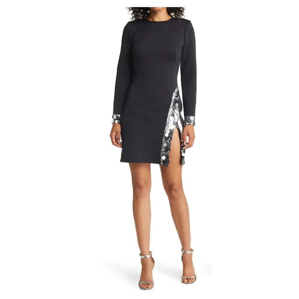 SHO by Tadashi Shoji Sequin Detail Long Sleeve Cocktail Dress Size Small